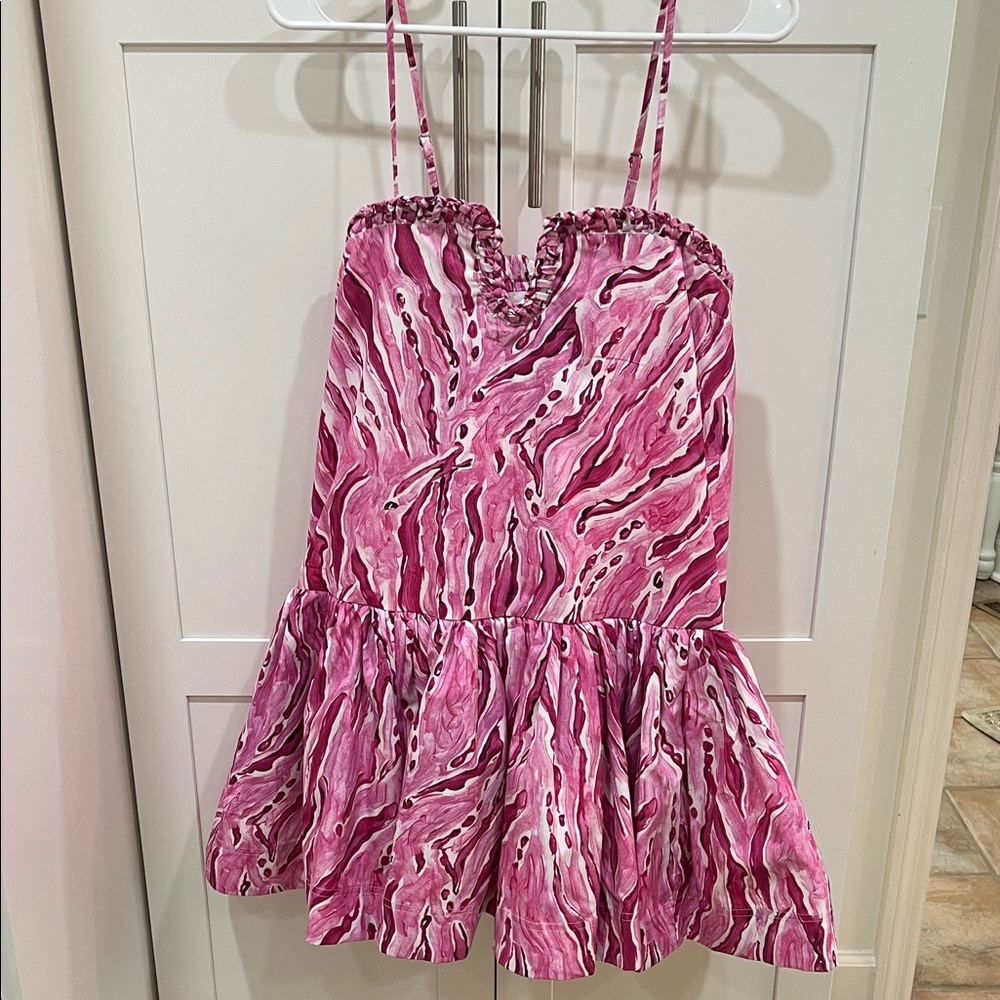 Pink Patterned Spaghetti Strap Dress